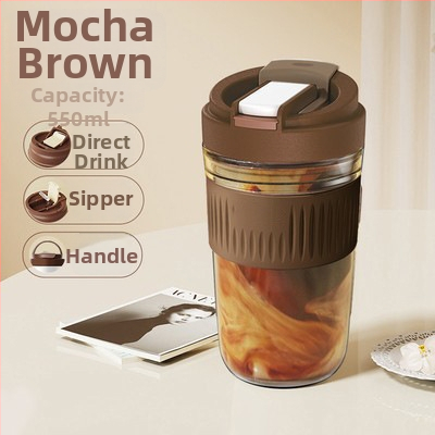 Staklena čaša za vodu s slamkom, prijenosna cilindrična jednostruka čaša, s užetom za nošenje, nepropusna