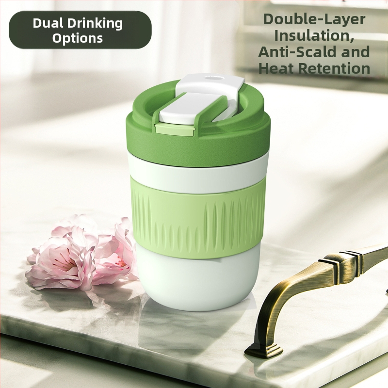 Staklena čaša za vodu s slamkom, prijenosna cilindrična jednostruka čaša, s užetom za nošenje, nepropusna