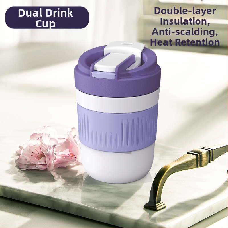 Staklena čaša za vodu s slamkom, prijenosna cilindrična jednostruka čaša, s užetom za nošenje, nepropusna