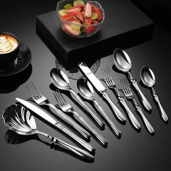 Set tacâmuri western din oțel inoxidabil 304, cuțit, furculiță și lingură, forjat, finisaj oglindă, design modern minimalist