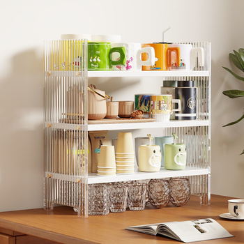 Plastični stolni organizator za čaše, 3-slojni stalak za čaše i čajni set, jednostavan modern stil