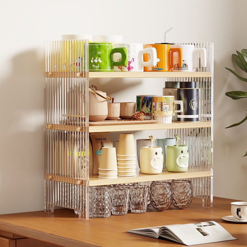 Plastični stolni organizator za čaše, 3-slojni stalak za čaše i čajni set, jednostavan modern stil