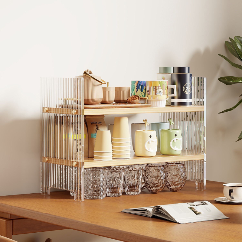 Plastični stolni organizator za čaše, 3-slojni stalak za čaše i čajni set, jednostavan modern stil