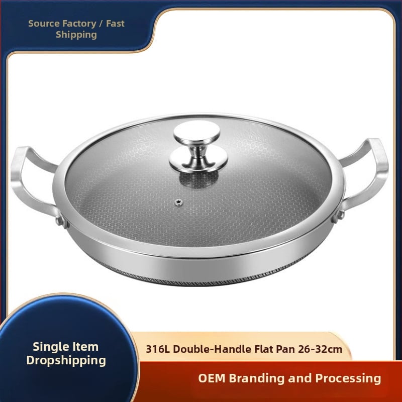 Tiga­na s dvije ručke od 316 nerđajućeg čelika, neprijanjajući premaz, trostruko dno, indukcijska kompatibilnost, stakleni poklopac, model B016