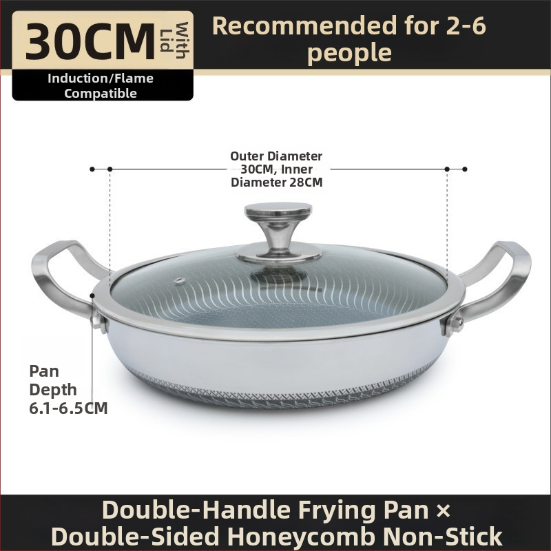 Tiga­na s dvije ručke od 316 nerđajućeg čelika, neprijanjajući premaz, trostruko dno, indukcijska kompatibilnost, stakleni poklopac, model B016