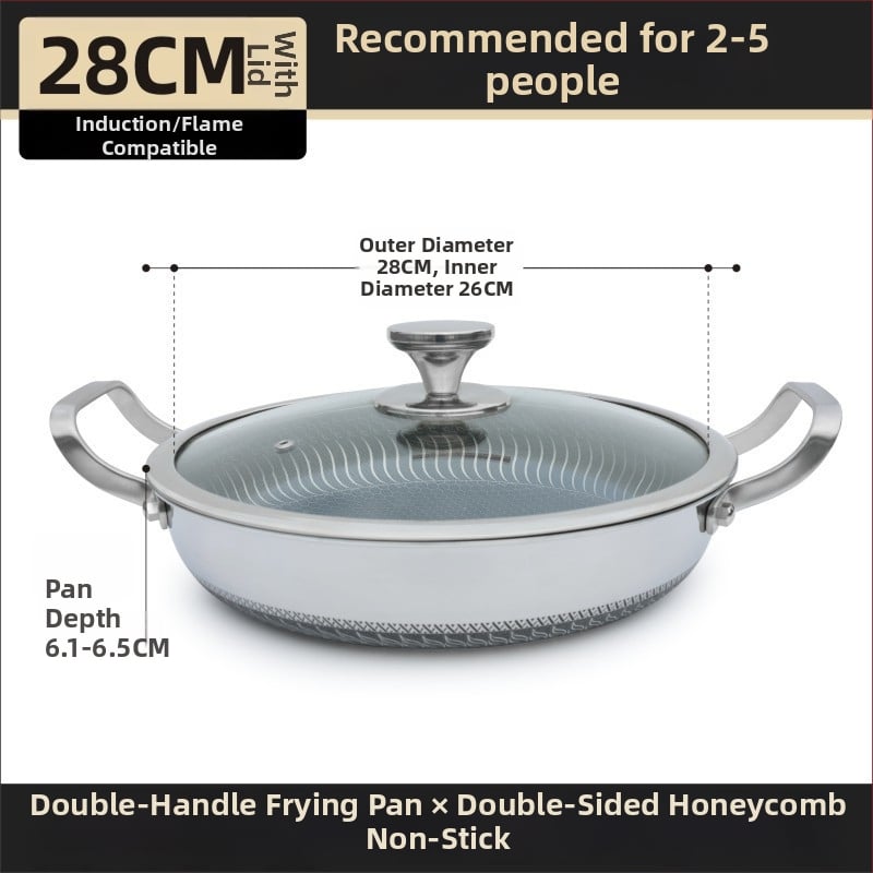 Tiga­na s dvije ručke od 316 nerđajućeg čelika, neprijanjajući premaz, trostruko dno, indukcijska kompatibilnost, stakleni poklopac, model B016