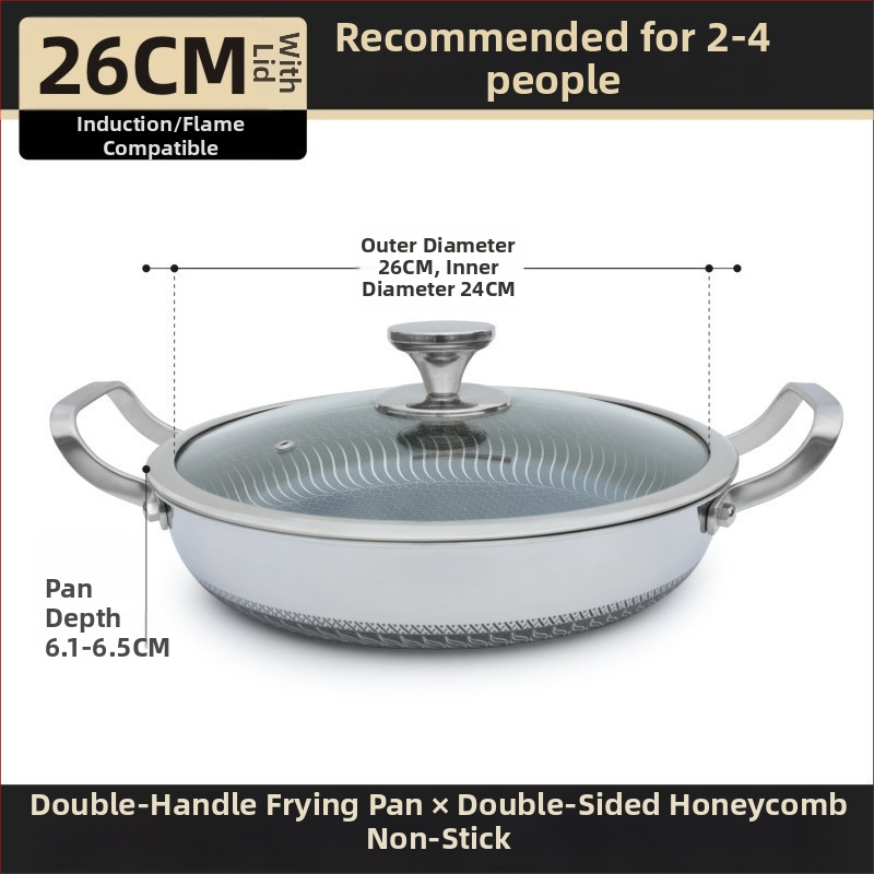 Tiga­na s dvije ručke od 316 nerđajućeg čelika, neprijanjajući premaz, trostruko dno, indukcijska kompatibilnost, stakleni poklopac, model B016