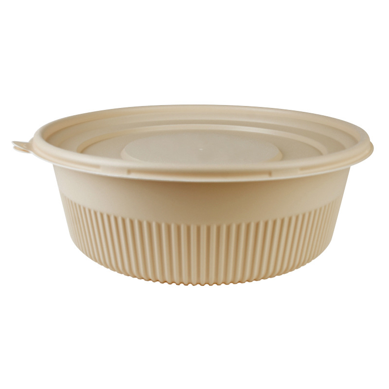 Cutie de prânz biodegradabilă din amidon de porumb, rotundă, capacitate 450 ml, cu capac întărit