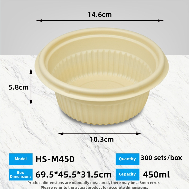 Biodegradovateľná krabička na obed z kukuričného škrobu, guľatá, objem 450 ml, s pevnejším vrchnákom