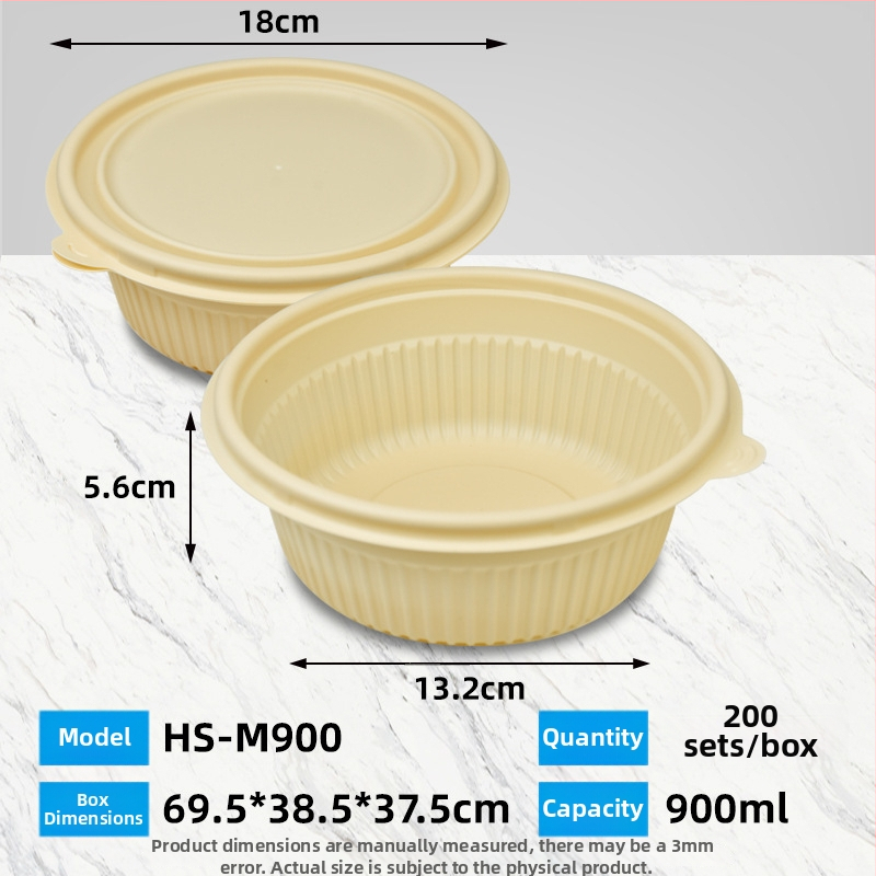 Biodegradovateľná krabička na obed z kukuričného škrobu, guľatá, objem 450 ml, s pevnejším vrchnákom