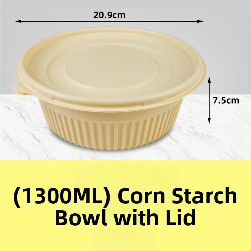 Biodegradovateľná krabička na obed z kukuričného škrobu, guľatá, objem 450 ml, s pevnejším vrchnákom