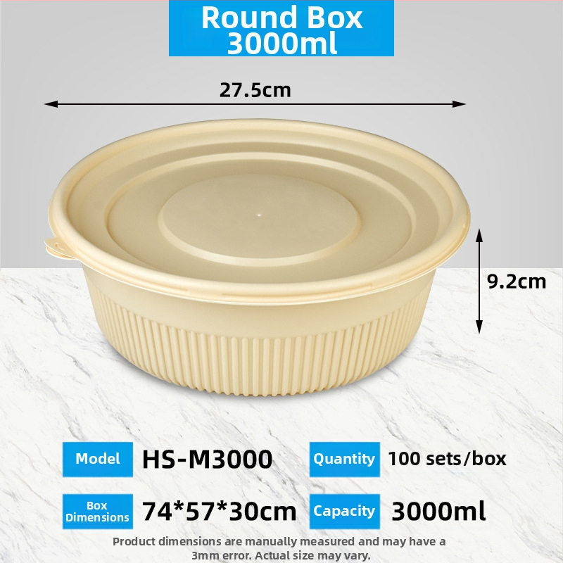 Biodegradovateľná krabička na obed z kukuričného škrobu, guľatá, objem 450 ml, s pevnejším vrchnákom