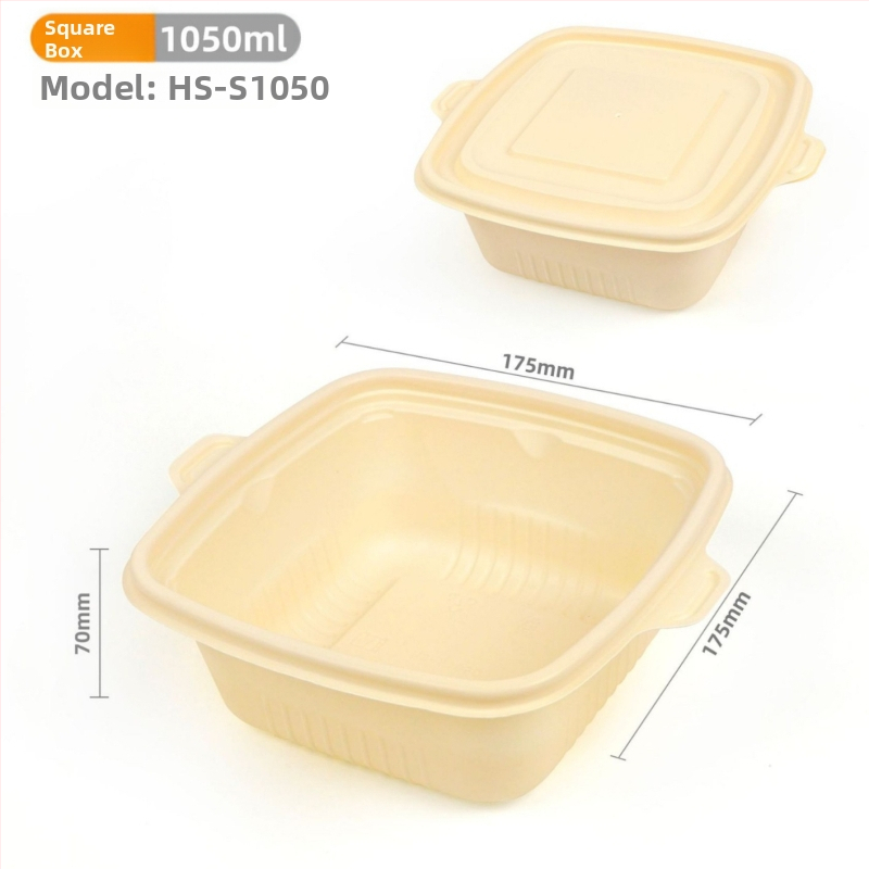 Biodegradovateľná krabička na obed z kukuričného škrobu, guľatá, objem 450 ml, s pevnejším vrchnákom