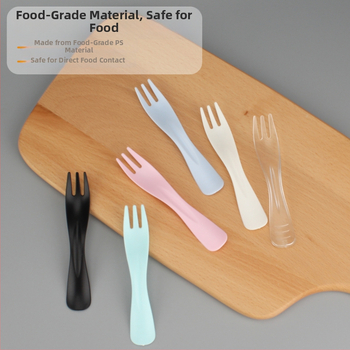 Egyszer használatos műanyag tortavilla hullámos háromfogú fejjel, gyümölcsökhöz, desszerthez és fagylalt-hoz, egyenként csomagolva, 100 darabos csomag