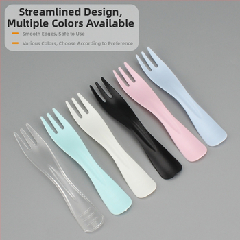 Egyszer használatos műanyag tortavilla hullámos háromfogú fejjel, gyümölcsökhöz, desszerthez és fagylalt-hoz, egyenként csomagolva, 100 darabos csomag