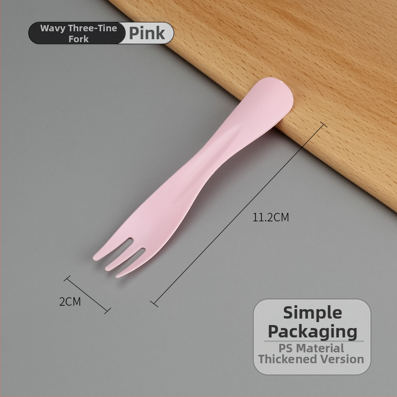 Egyszer használatos műanyag tortavilla hullámos háromfogú fejjel, gyümölcsökhöz, desszerthez és fagylalt-hoz, egyenként csomagolva, 100 darabos csomag