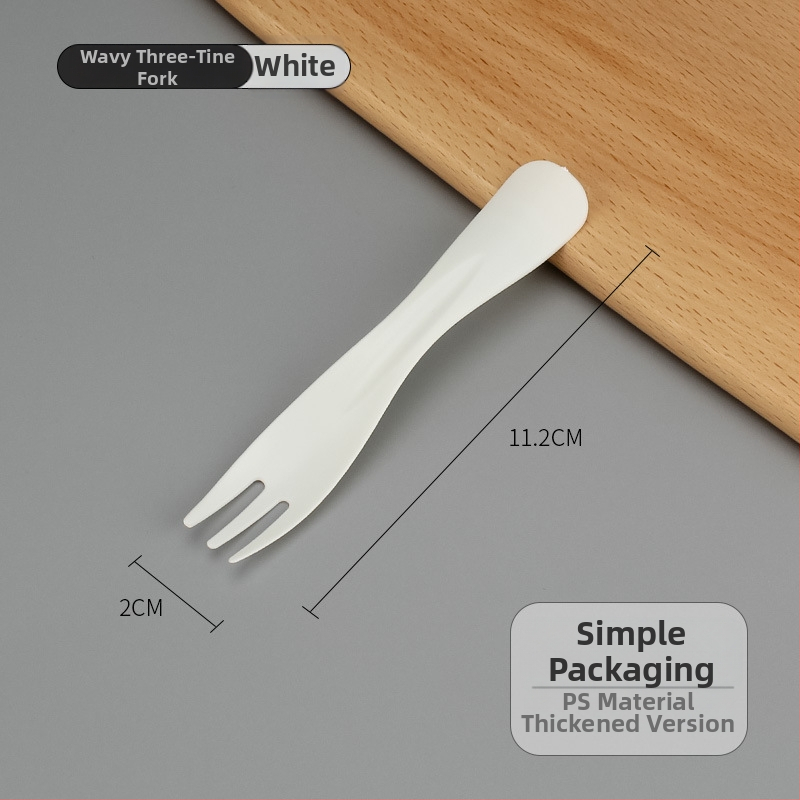 Egyszer használatos műanyag tortavilla hullámos háromfogú fejjel, gyümölcsökhöz, desszerthez és fagylalt-hoz, egyenként csomagolva, 100 darabos csomag