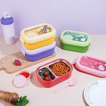 Gyerekeknek készült ebédes doboz rajzolt gyümölcs motívummal, műanyag, ovális alak, 501-800 ml, mikrohullámú sütőben használható, melegen tartja