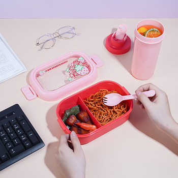 Gyerekeknek készült ebédes doboz rajzolt gyümölcs motívummal, műanyag, ovális alak, 501-800 ml, mikrohullámú sütőben használható, melegen tartja