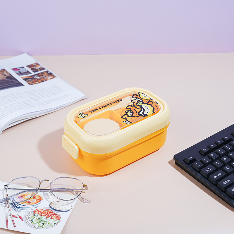 Gyerekeknek készült ebédes doboz rajzolt gyümölcs motívummal, műanyag, ovális alak, 501-800 ml, mikrohullámú sütőben használható, melegen tartja