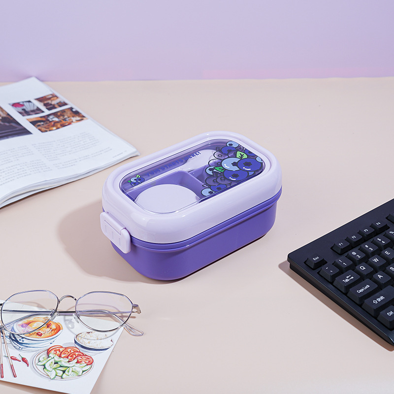 Gyerekeknek készült ebédes doboz rajzolt gyümölcs motívummal, műanyag, ovális alak, 501-800 ml, mikrohullámú sütőben használható, melegen tartja