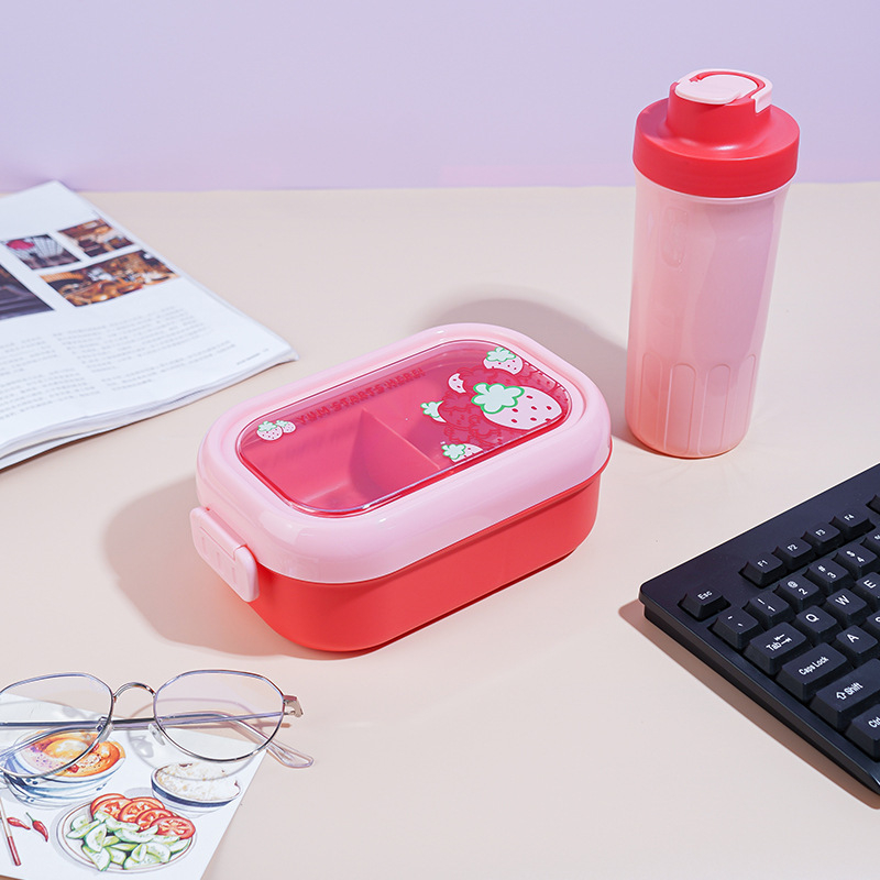 Gyerekeknek készült ebédes doboz rajzolt gyümölcs motívummal, műanyag, ovális alak, 501-800 ml, mikrohullámú sütőben használható, melegen tartja