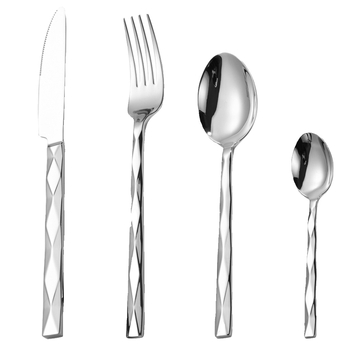 5 részes kés-villa-kanál készlet gyémánt alakú dizájnnal, 410 rozsdamentes acélból, tükrös felület, nyugati stílusú étkészlet