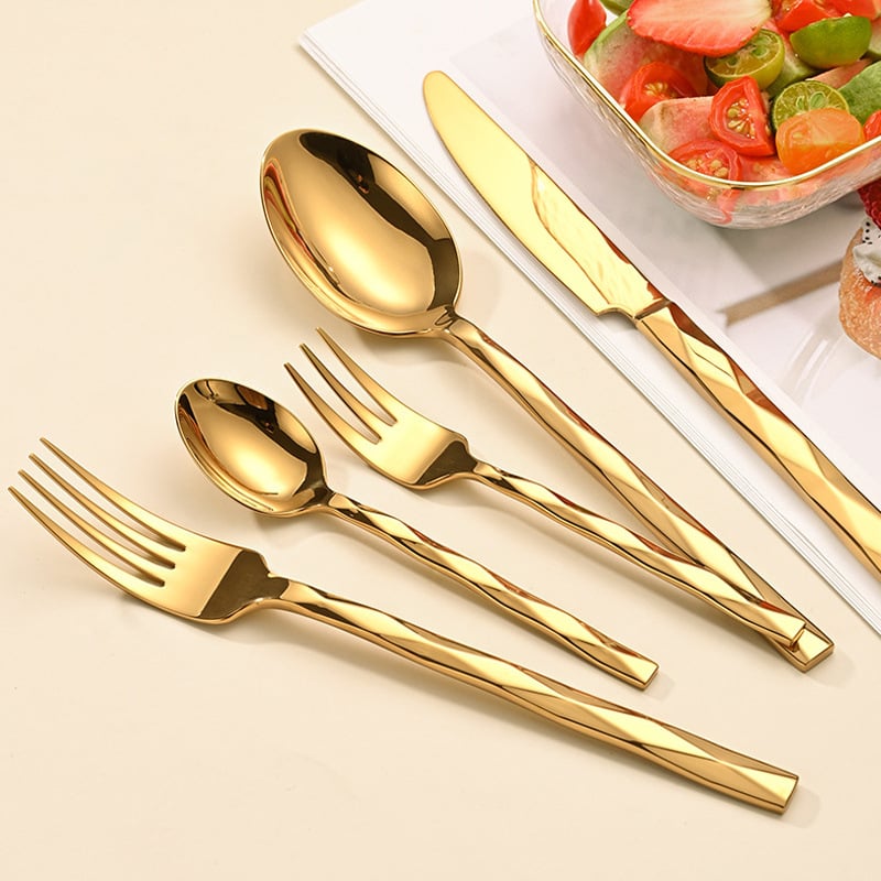 5 részes kés-villa-kanál készlet gyémánt alakú dizájnnal, 410 rozsdamentes acélból, tükrös felület, nyugati stílusú étkészlet