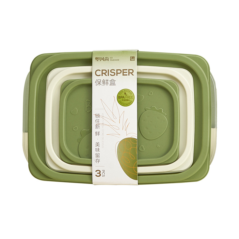 Élelmiszer-tároló doboz, négyszögletes, átlátszó PP anyagból, mikróhullámú sütőben használható, eper mintás, kapacitás: 0,3 L, 0,5–0,8 L, 1–2 L