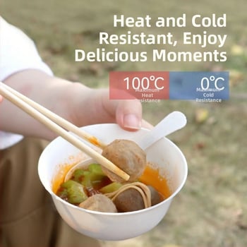 Σετ από μπαμπού οικιακής χρήσης - τροφίμου ποιότητα, ανθεκτικό σε υψηλές θερμοκρασίες, στρογγυλά μπολ, κύπελλα, πιάτα και μαχαιροπίρουνα για φαγητό και κατασκήνωση