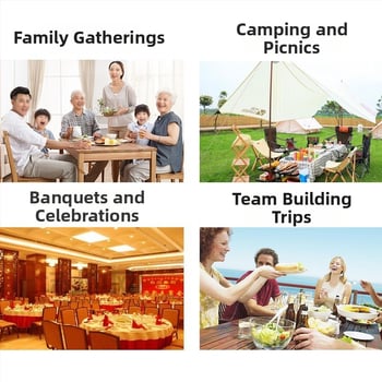 Σετ από μπαμπού οικιακής χρήσης - τροφίμου ποιότητα, ανθεκτικό σε υψηλές θερμοκρασίες, στρογγυλά μπολ, κύπελλα, πιάτα και μαχαιροπίρουνα για φαγητό και κατασκήνωση