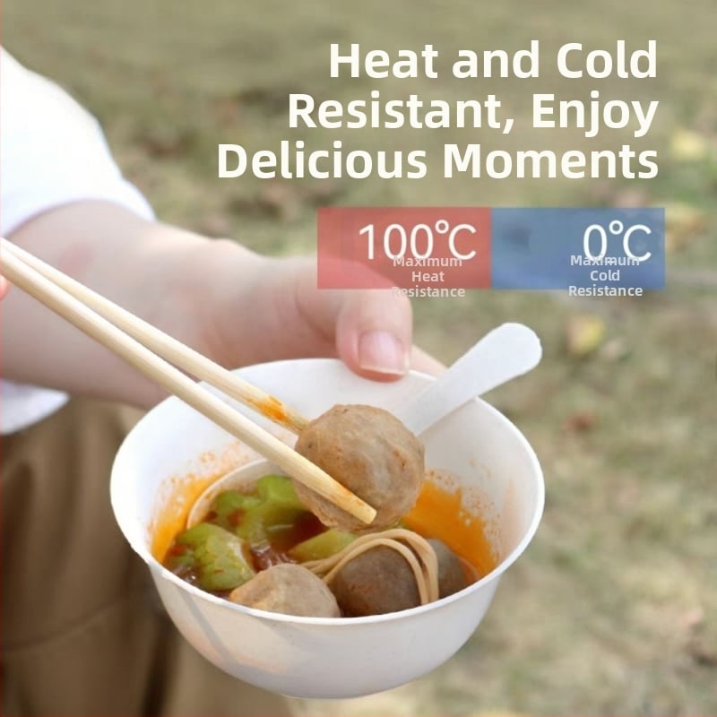 Σετ από μπαμπού οικιακής χρήσης - τροφίμου ποιότητα, ανθεκτικό σε υψηλές θερμοκρασίες, στρογγυλά μπολ, κύπελλα, πιάτα και μαχαιροπίρουνα για φαγητό και κατασκήνωση