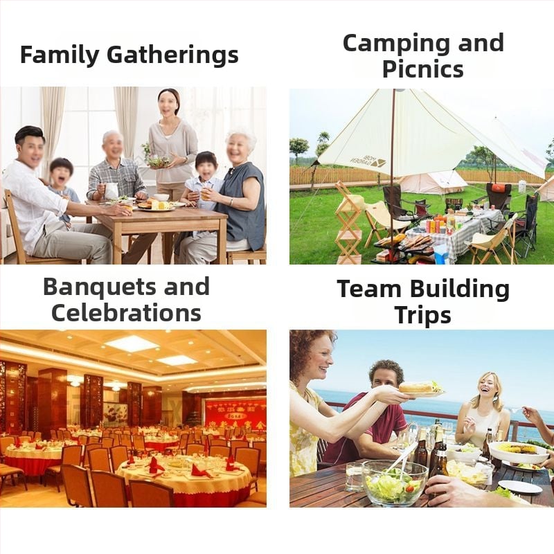 Σετ από μπαμπού οικιακής χρήσης - τροφίμου ποιότητα, ανθεκτικό σε υψηλές θερμοκρασίες, στρογγυλά μπολ, κύπελλα, πιάτα και μαχαιροπίρουνα για φαγητό και κατασκήνωση