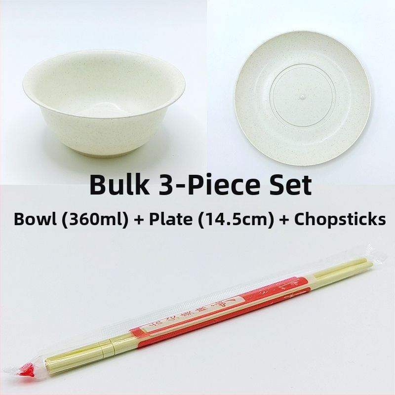 Σετ από μπαμπού οικιακής χρήσης - τροφίμου ποιότητα, ανθεκτικό σε υψηλές θερμοκρασίες, στρογγυλά μπολ, κύπελλα, πιάτα και μαχαιροπίρουνα για φαγητό και κατασκήνωση