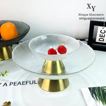 Staklena posuda za voće, okrugla, svijetao luksuzni retro stil, prugasti uzorak, elektroplating površina