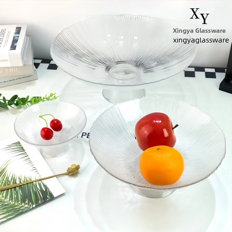 Staklena posuda za voće, okrugla, svijetao luksuzni retro stil, prugasti uzorak, elektroplating površina