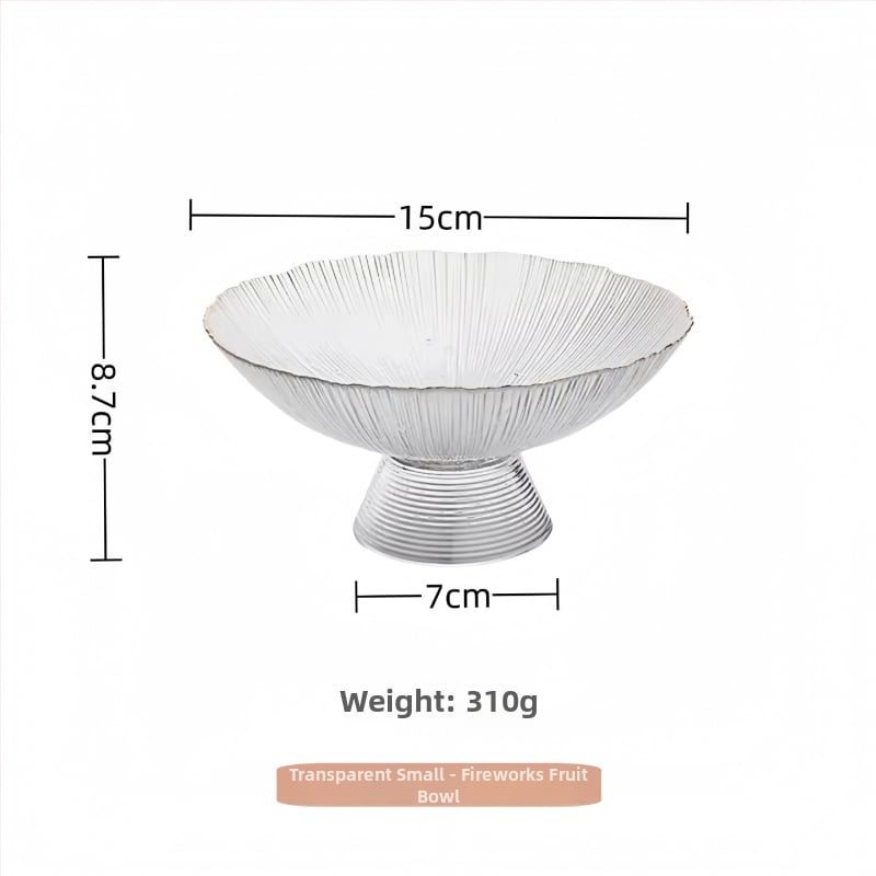 Staklena posuda za voće, okrugla, svijetao luksuzni retro stil, prugasti uzorak, elektroplating površina