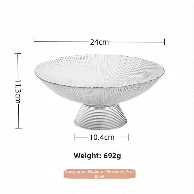 Staklena posuda za voće, okrugla, svijetao luksuzni retro stil, prugasti uzorak, elektroplating površina