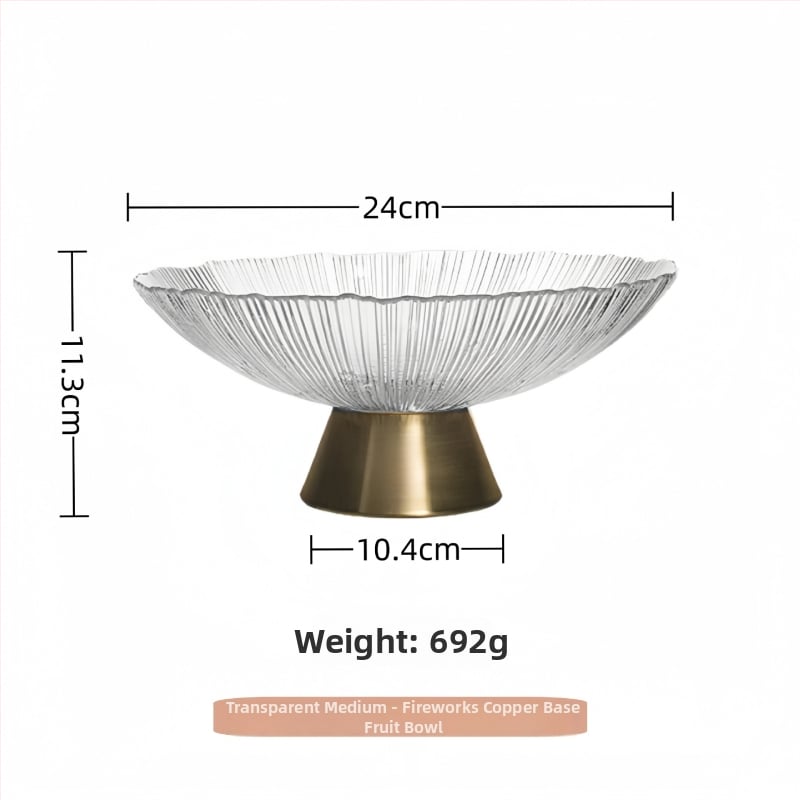 Staklena posuda za voće, okrugla, svijetao luksuzni retro stil, prugasti uzorak, elektroplating površina