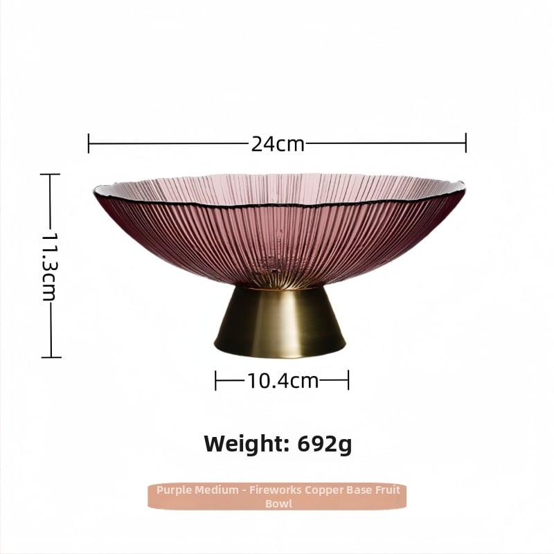 Staklena posuda za voće, okrugla, svijetao luksuzni retro stil, prugasti uzorak, elektroplating površina