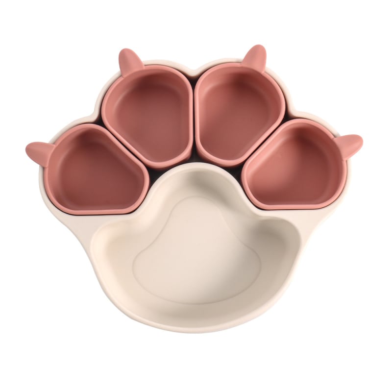 Dječji silikon posuđa set s posudom s usisnom u obliku mačje šape, odvojiv, 1 kom; Materijal: silikon; Dob: nad 3 mjeseca; Kutija za mlijeko s četiri odjeljka; Stil: svjež i sladak