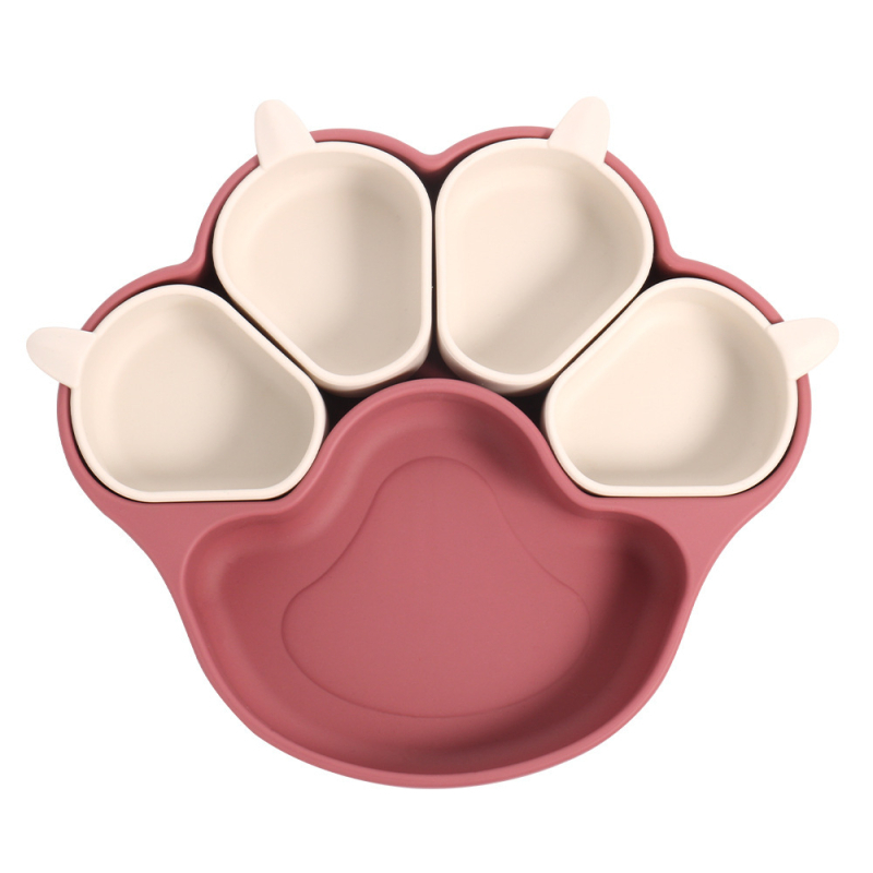 Dječji silikon posuđa set s posudom s usisnom u obliku mačje šape, odvojiv, 1 kom; Materijal: silikon; Dob: nad 3 mjeseca; Kutija za mlijeko s četiri odjeljka; Stil: svjež i sladak