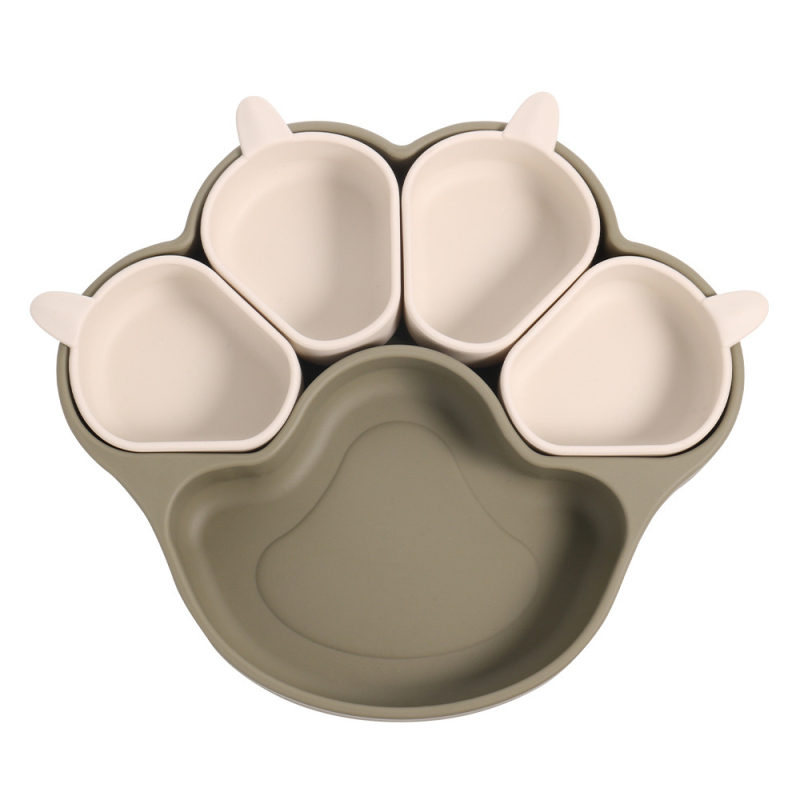 Dječji silikon posuđa set s posudom s usisnom u obliku mačje šape, odvojiv, 1 kom; Materijal: silikon; Dob: nad 3 mjeseca; Kutija za mlijeko s četiri odjeljka; Stil: svjež i sladak