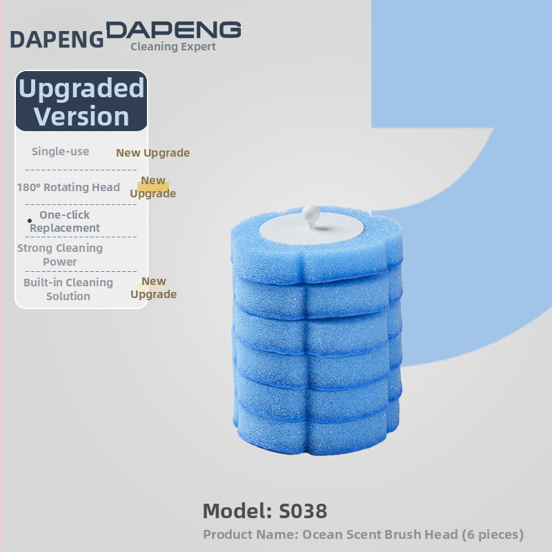 Dapeng egyszer használatos falra szerelhető vécé-kefe, furatmentes telepítés, műanyag kivitel, cserélhető fej és tisztító