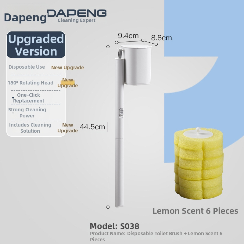 Dapeng egyszer használatos falra szerelhető vécé-kefe, furatmentes telepítés, műanyag kivitel, cserélhető fej és tisztító