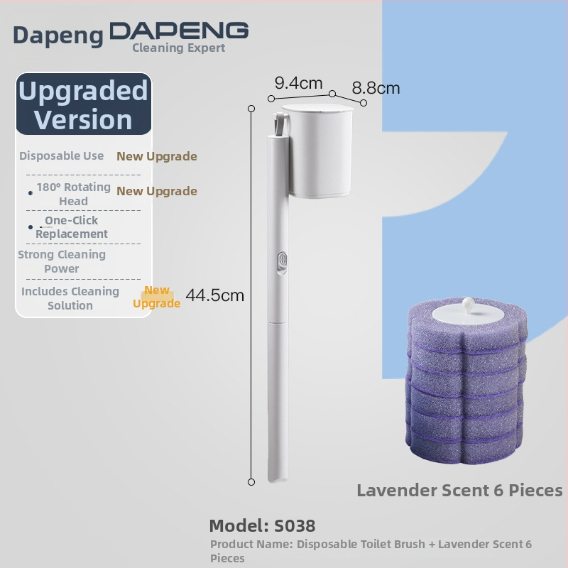 Dapeng egyszer használatos falra szerelhető vécé-kefe, furatmentes telepítés, műanyag kivitel, cserélhető fej és tisztító