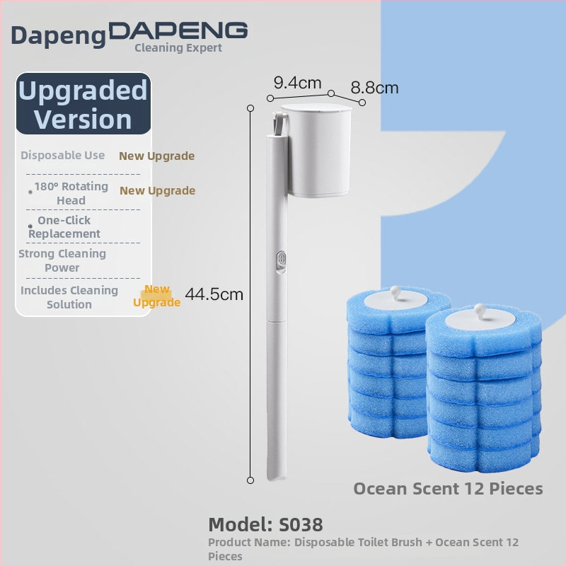 Dapeng egyszer használatos falra szerelhető vécé-kefe, furatmentes telepítés, műanyag kivitel, cserélhető fej és tisztító