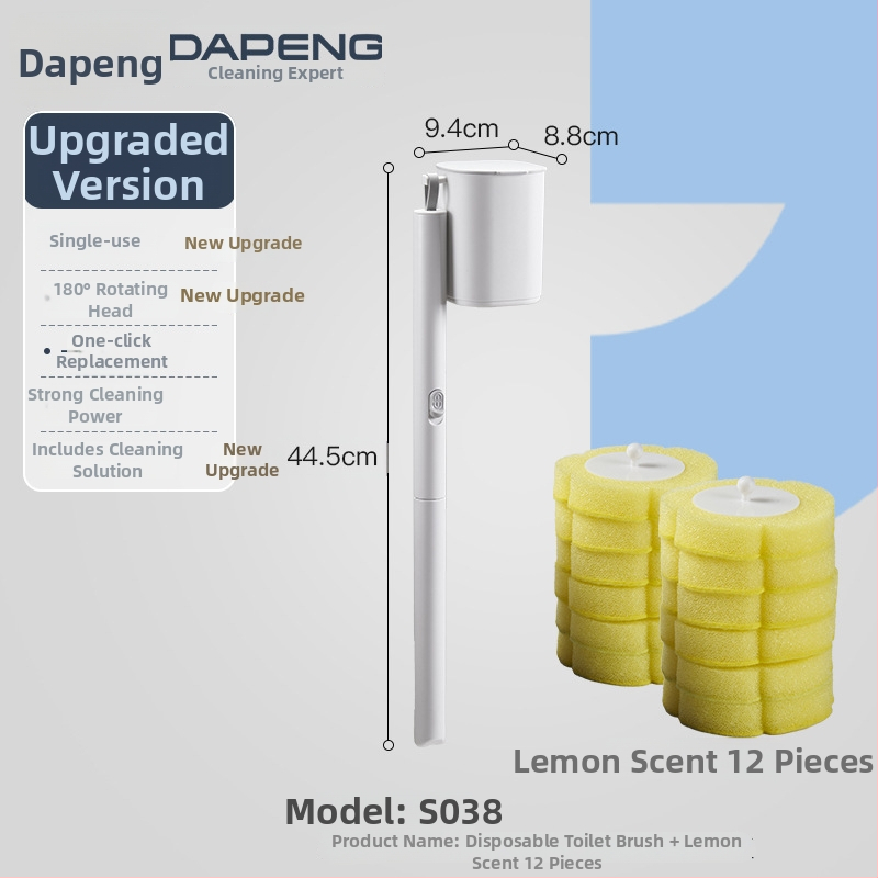 Dapeng egyszer használatos falra szerelhető vécé-kefe, furatmentes telepítés, műanyag kivitel, cserélhető fej és tisztító