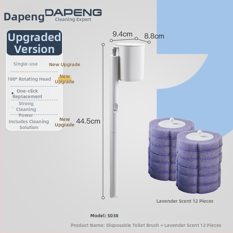 Dapeng egyszer használatos falra szerelhető vécé-kefe, furatmentes telepítés, műanyag kivitel, cserélhető fej és tisztító
