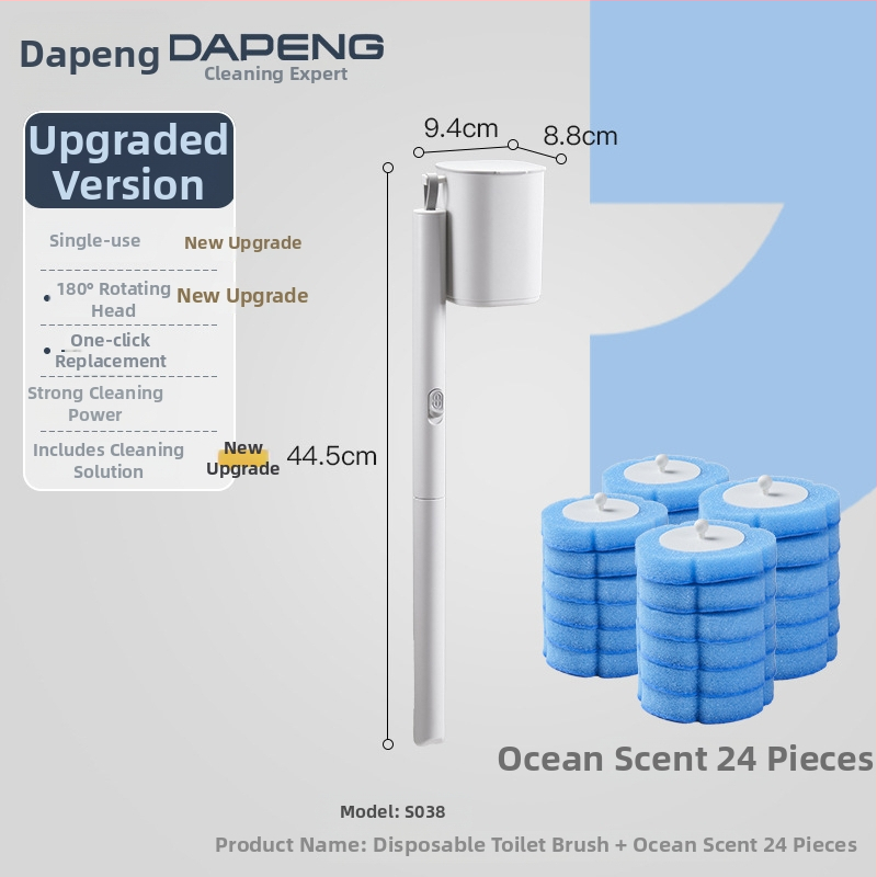 Dapeng egyszer használatos falra szerelhető vécé-kefe, furatmentes telepítés, műanyag kivitel, cserélhető fej és tisztító